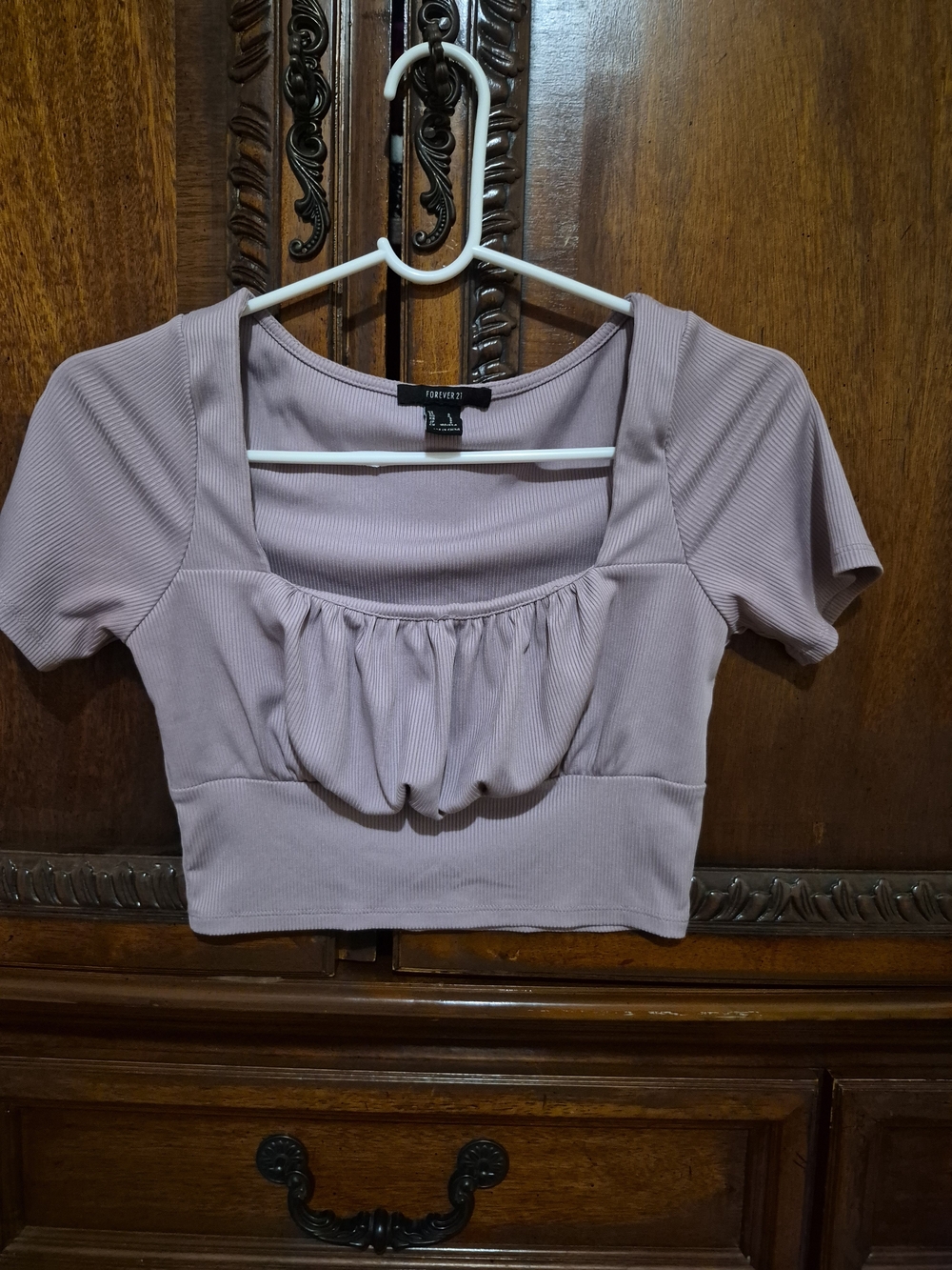 Forever 21 Mauve Ribbed Square-Neck Gathered Crop Top